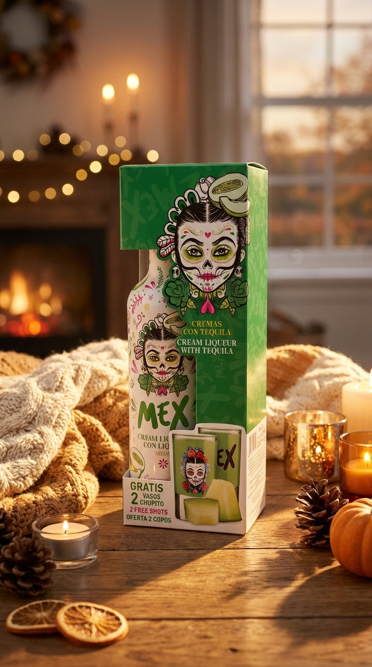 PACK GARRAFA + 2 COPOS SHOT - BEBIDA COM TEQUILA - MEX CREAM MELÃO 70cl