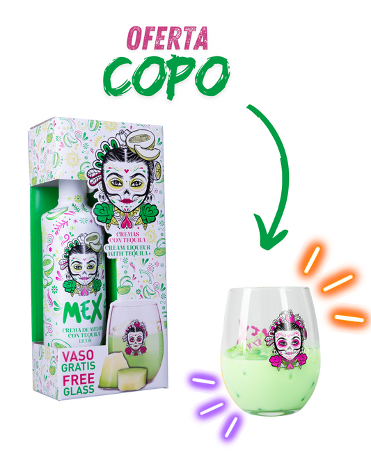 PACK GARRAFA + oferta de COPO - BEBIDA COM TEQUILA - MEX CREAM MELÃO 70cl