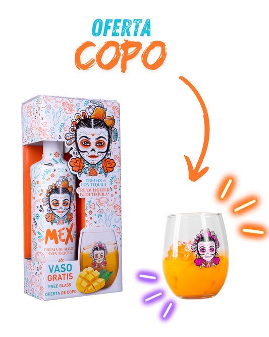 PACK GARRAFA + oferta de COPO - BEBIDA COM TEQUILA - MEX CREAM MANGA 70cl