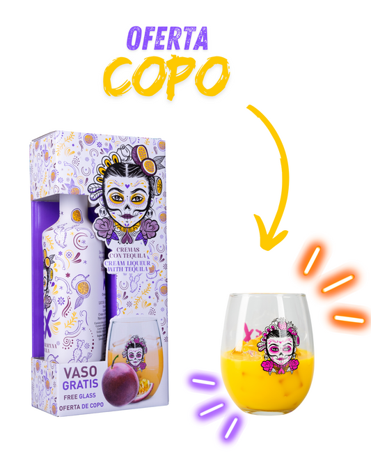 PACK GARRAFA + oferta de COPO - BEBIDA COM TEQUILA - MEX CREAM MARACUJÁ 70cl